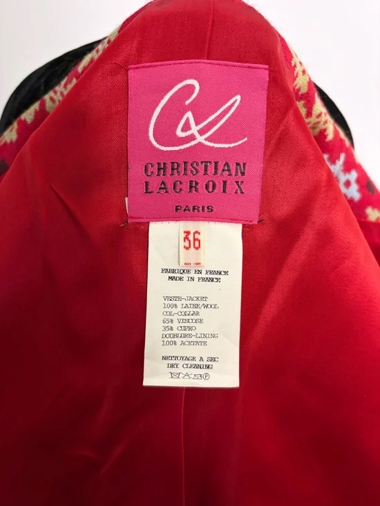 Christian Lacroix 90s Belted Blazer Jacket Black Velvet Collar statement piece - Picture 7 of 7